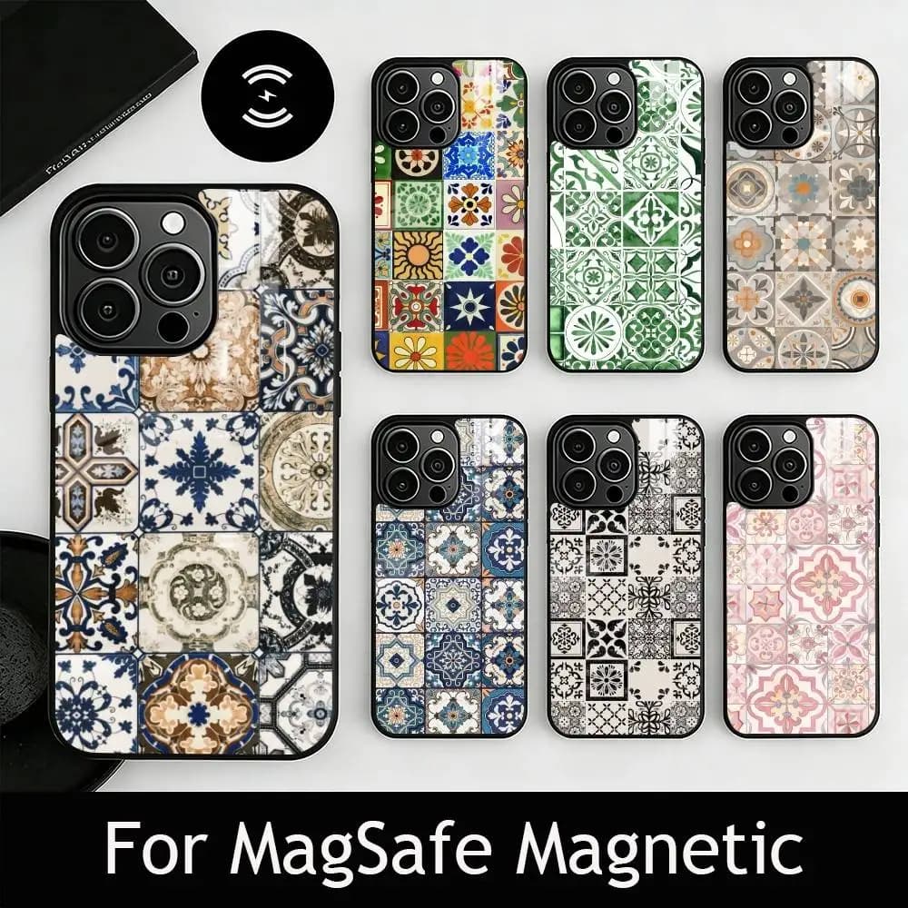 M-Moroccan T-Tile Phone Case For iPhone17,16,15,14,13,12,11 Plus,Pro Magnetic For Magsafe Wireless Charging