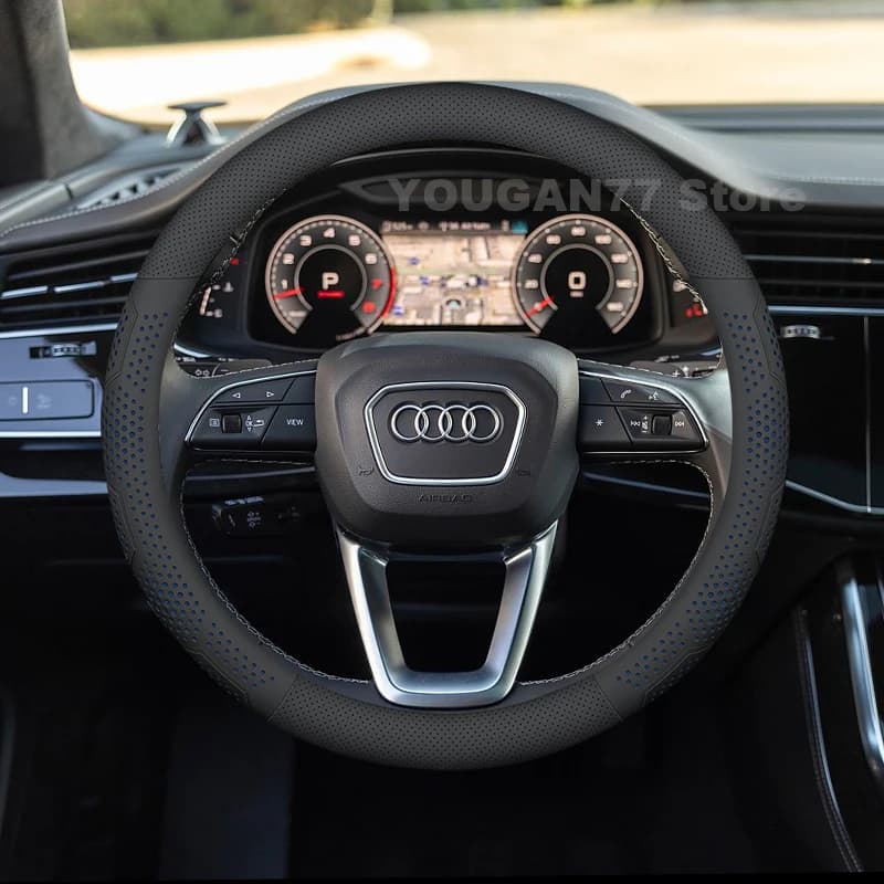 Leather Car Steering Wheel Cover For Audi Q8 e-tron 2023-2025 Ultra Thin Covers For Covers Auto interior Audi A4 B8 Accessories