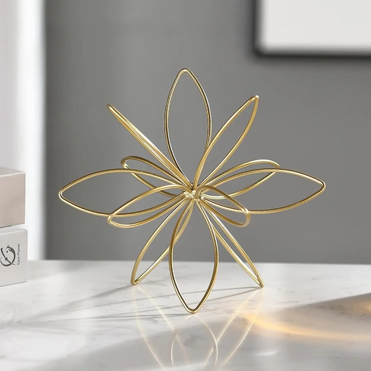 8' Gold Decorative Sphere, Metal Floral Tabletop Sculpture, Abstract Tabletop Decorative Ball for Home Metal Sphere Decor