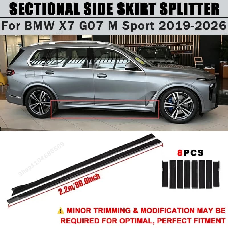 For BMW X7 G07 M Sport 2019-2026 Side Skirts Extension Rocker Panel Splitter 86.6" ABS Plastic Body Kit Tuning 2020 2021 2023