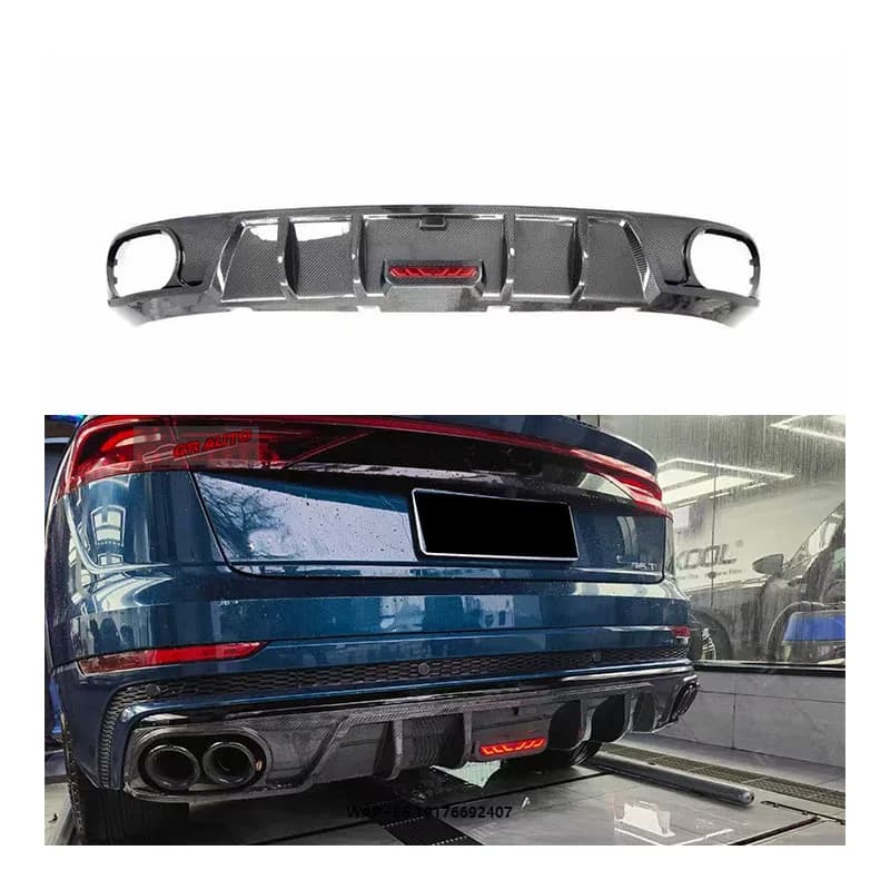 forAudi Q8 Rear Lip & Bumper with Carbon Fiber Dry Carbon Strip Exhaust Cut-Outs-Bolt-On Universal Fitment Protection