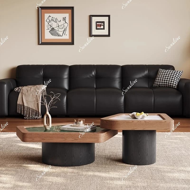 Medieval style coffee table, living room, household small apartment, high-end walnut-colored special-shaped side table