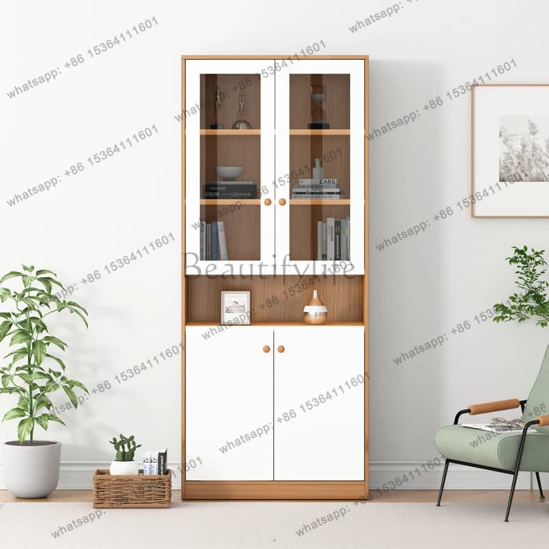 log color household dust glass floor cabinet simple modern display with door living room storage cabinet bookcase