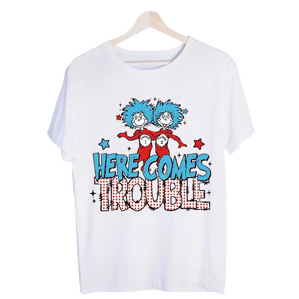 Men's Twin Characters with Stars Slogan Print Graphic Tee, Short Sleeve Crew Neck Casual Streetwear T-Shirt for Daily Wear