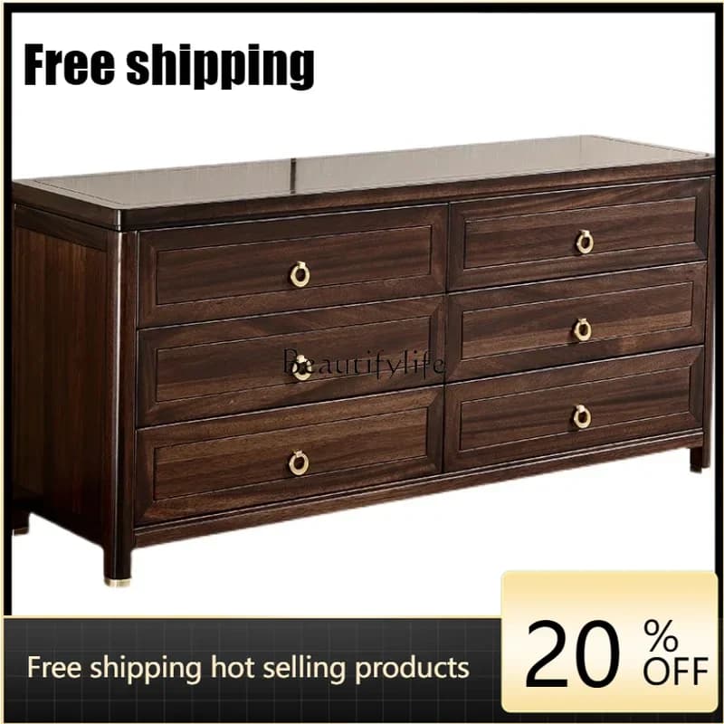 X4 New Chinese ebony sixchest cabinet storage all solid wood high TV cabinet