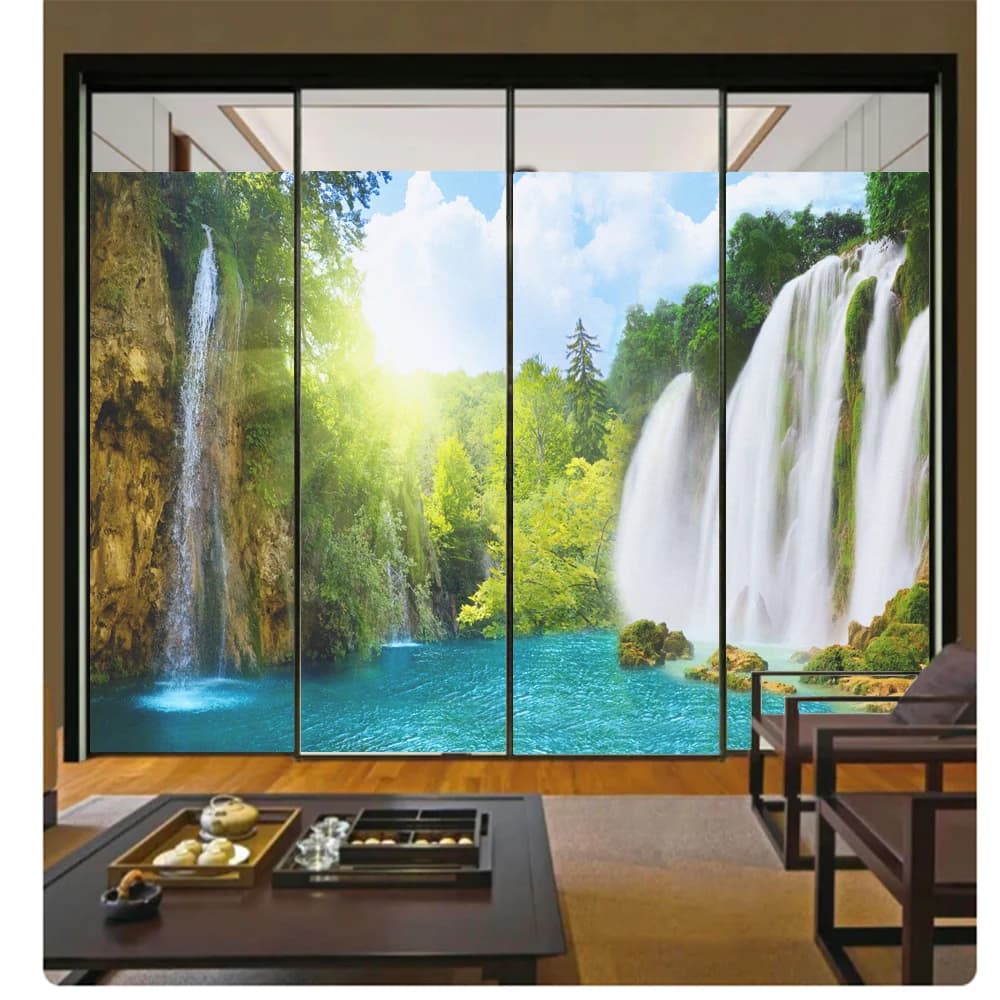 Privacy Window Film UV Blocking Heat Control Window Coverings Static Cling Natural Scenery Decorative Glass Window Sticker