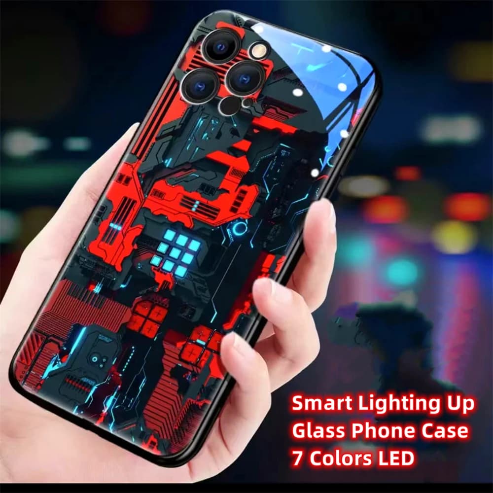 Mechanical PCBA Luminous Phone Case LED Light Glass Shockproof Cover For iPhone Air 17 16 E 15 14 13 12 11 Pro Max XR XS Plus
