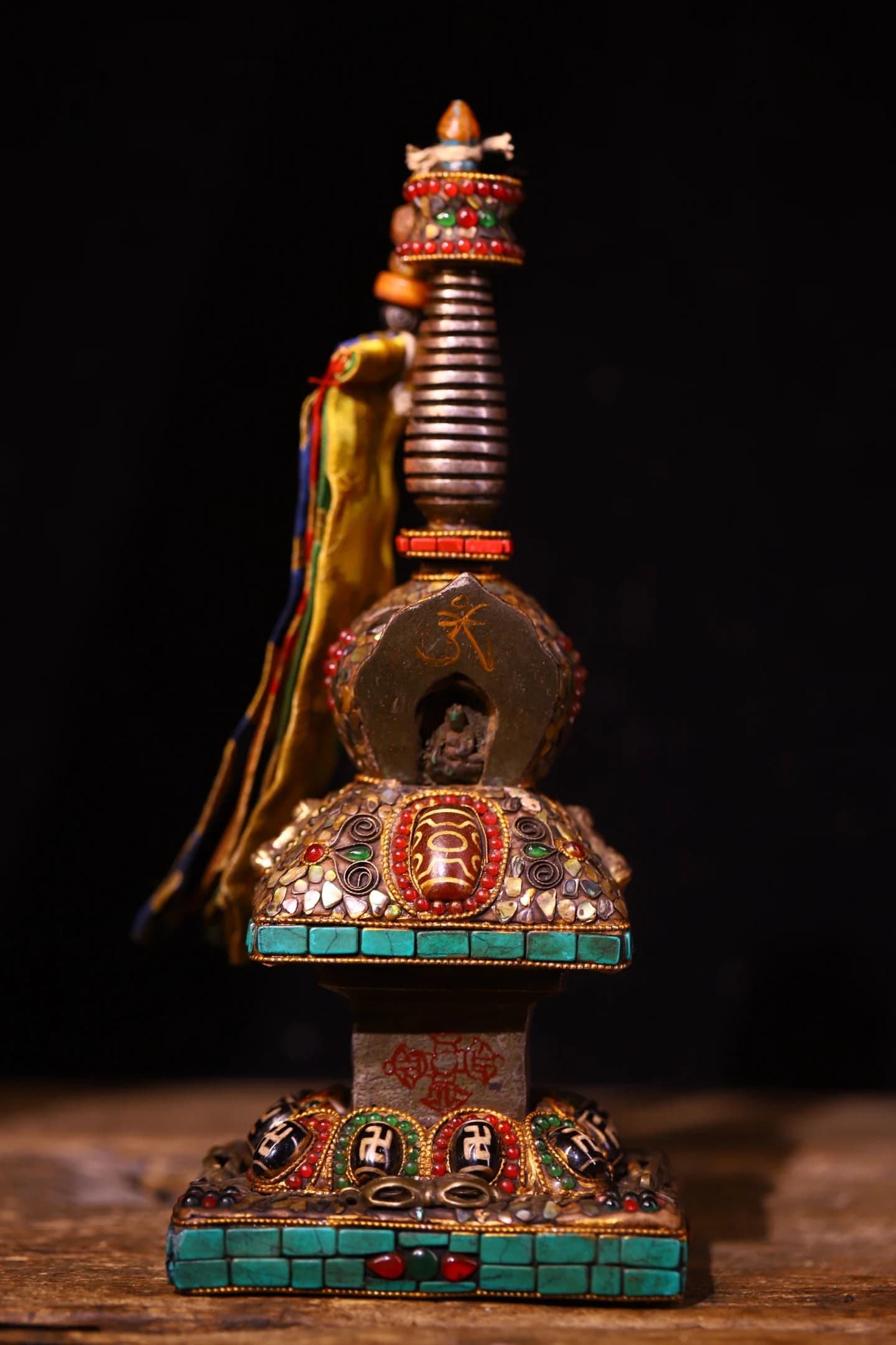Old Tiantie Mosaic Gem gZi Beads Turquoise Six character mantra Shakyamuni Buddha Pagoda Pagoda Amitabha Worship Hall