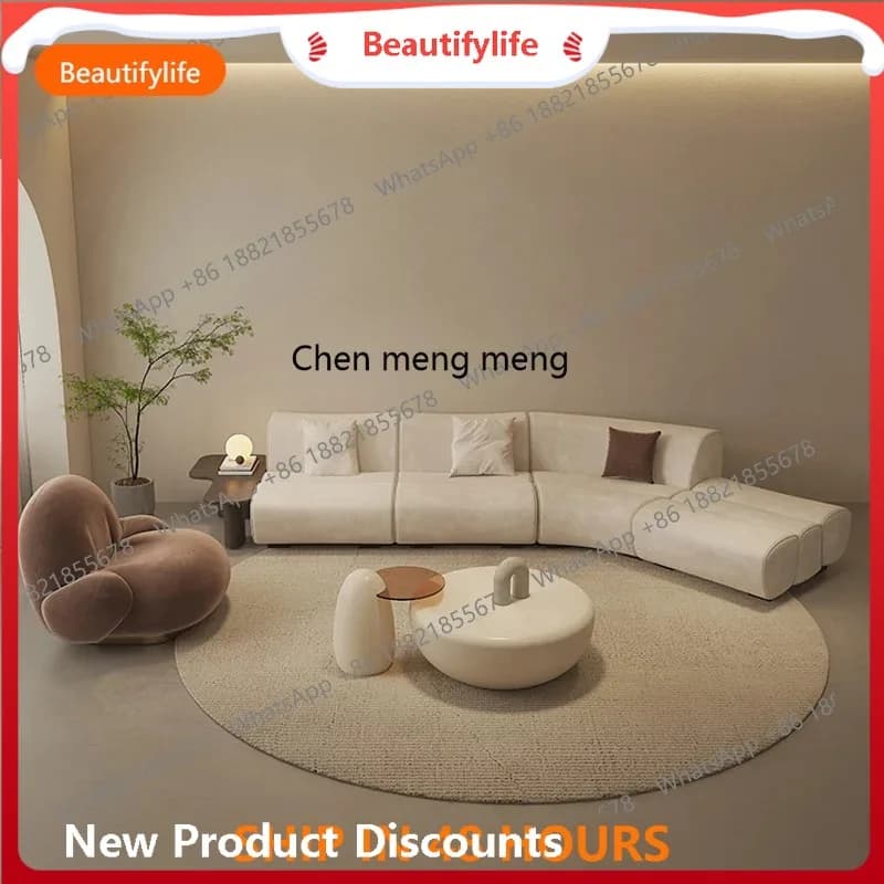 H  Minimalist, matte fabric sofa, curved bamboo joint, large and small apartment living room sofa