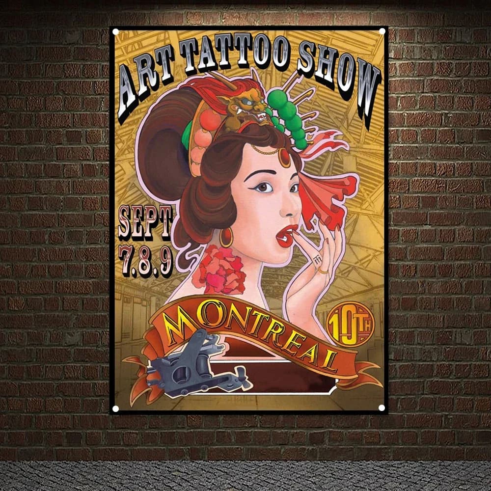 ART TATTOO SHOW Posters Tapestry Wallpapers Bar Cafe Home Decor Skull Art Banners Flags Wall Hanging Ornaments Mural Painting