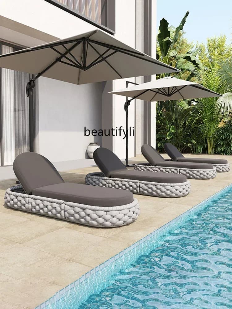 X Outdoor Rattan Aluminum Alloy Lounge Bed Leisure Hotel Beach Open-Air Sofa Recliner Set