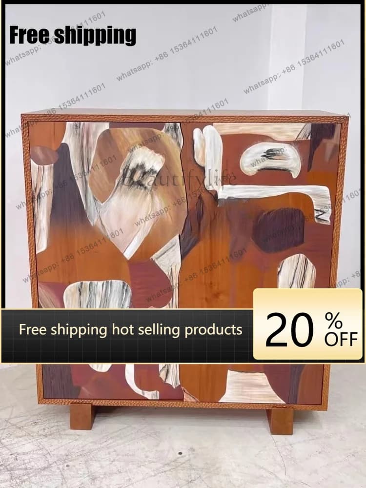 FG  Medieval style painting solid wood dining side cabinet surprise quiet wind art painting storage cabinet home foyer entrance