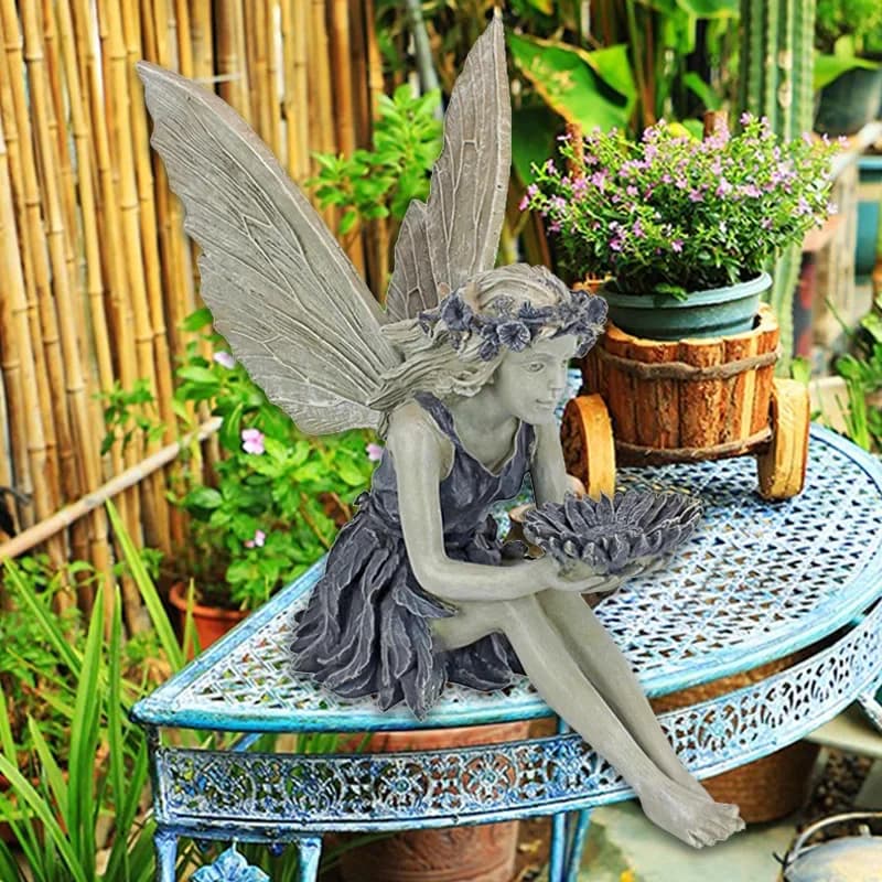 Fairy Statue Resin Ornament Garden Decoration Angel Figurine Peaceful Prayer Girl Sculpture Craft Retro Desktop Ornament