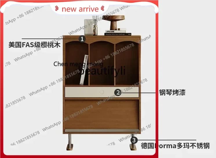 SS new style ss7486 Retro cherry wood bucket cabinet, all solid wood sofa side cabinet, living room, bookshelf display, bedroom