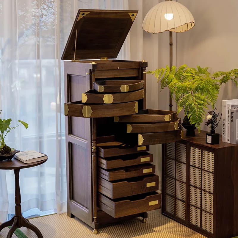 North American black walnut dental teacup tea set storage modern light luxury floor Wenwan dental cabinet tea set cabinet