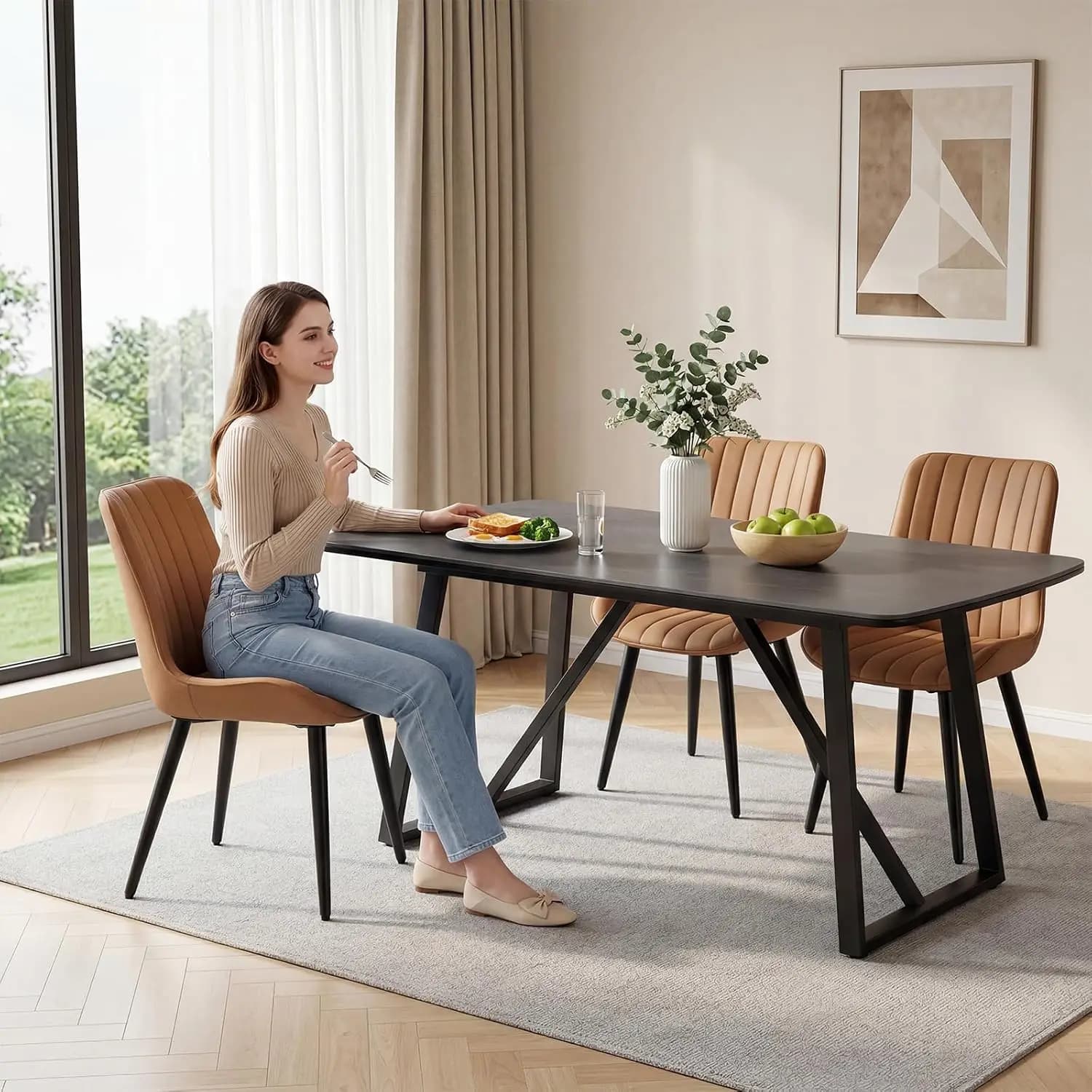 Soft Cushion & Carbon Steel Legs, Mid Century Comfy Armless Accent Chair for Dining Room, Guest Reception Room