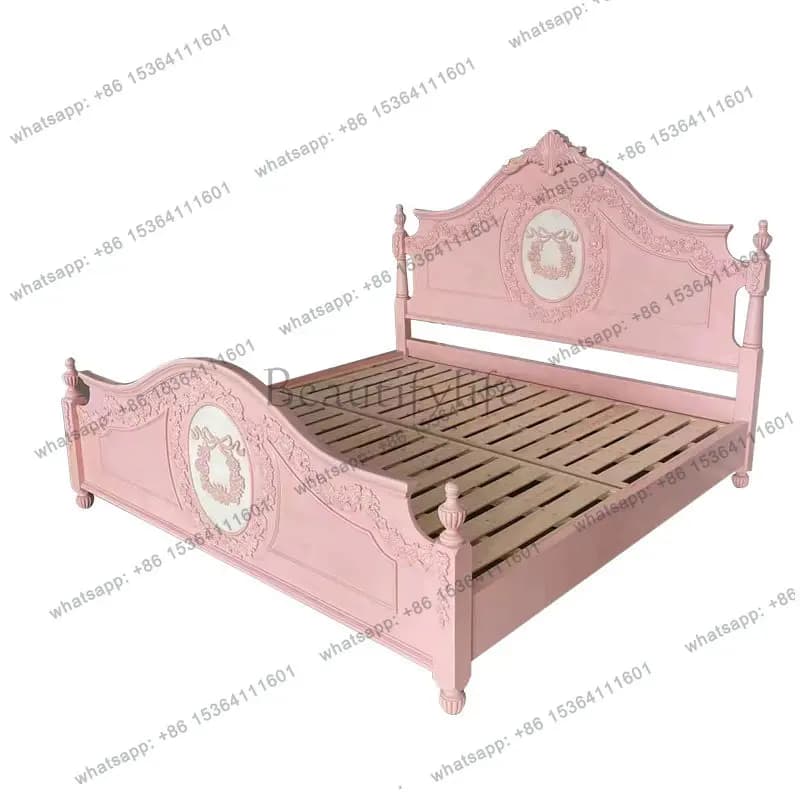 European style, simple single bed, all solid wood little girl bed