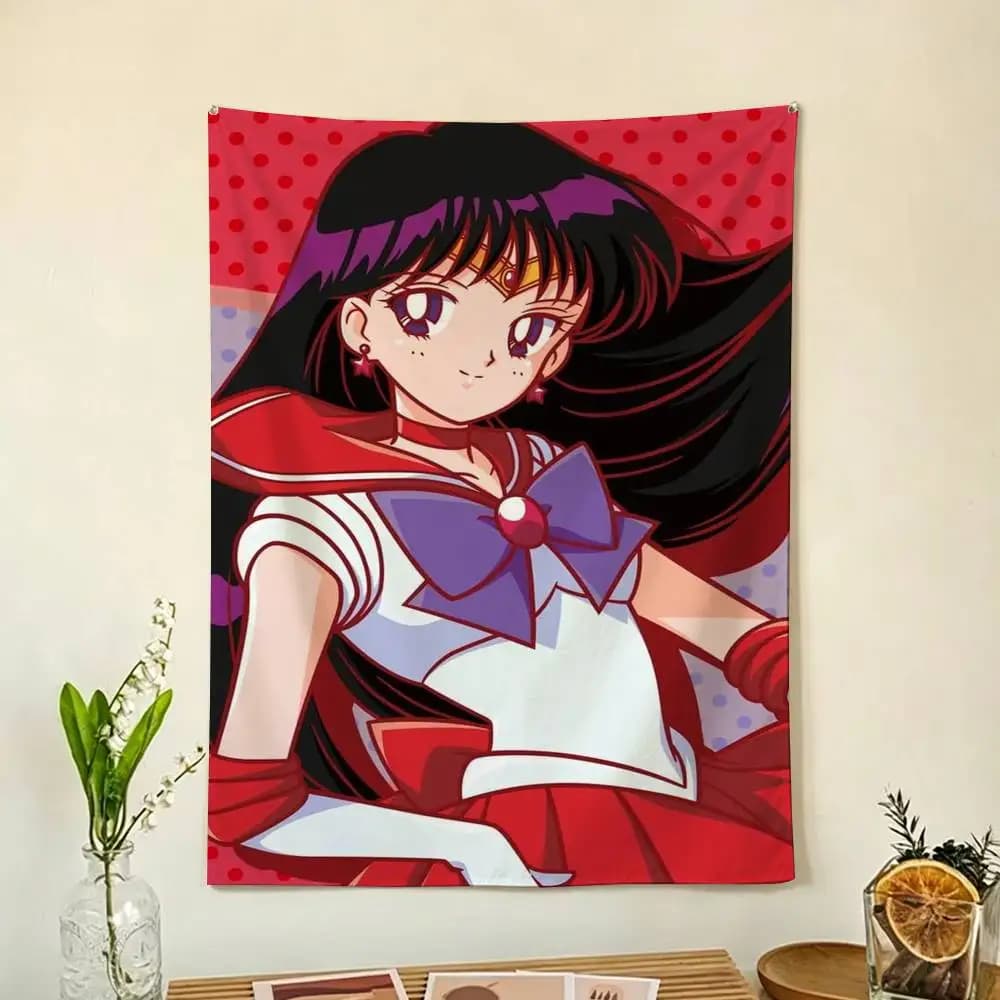 S-Sailor Moon Hino Rei Flag Digital Printing Banner for Garage Wall Out Door Decoration