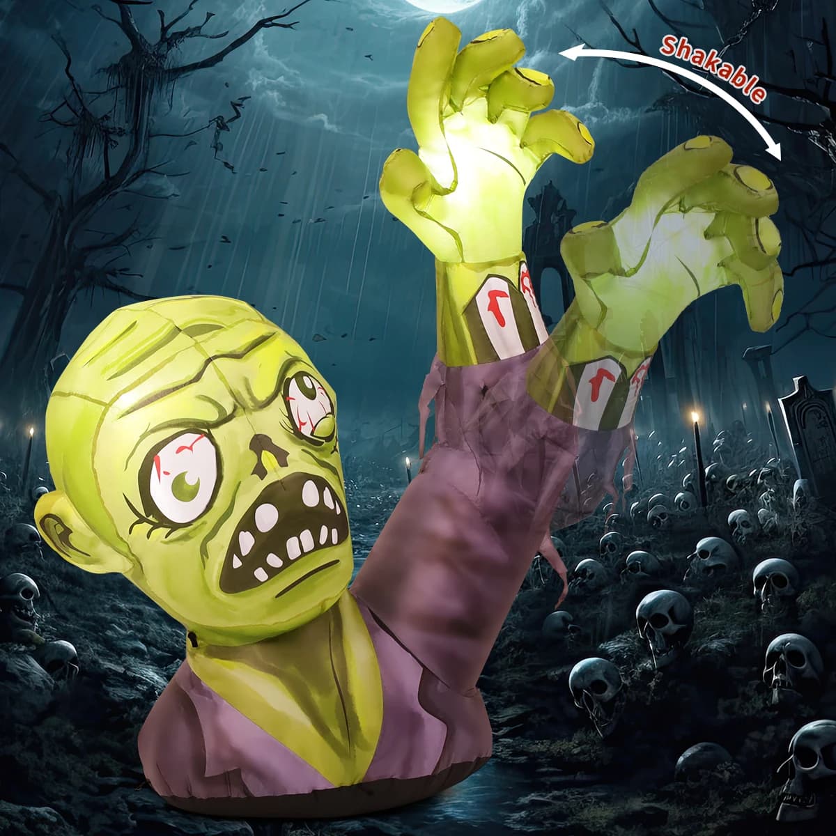 5.2 FT Scary Zombie Inflatable with LED Lights Halloween Blow Ups Hot Selling Party Decorations Shaking Hands Scene