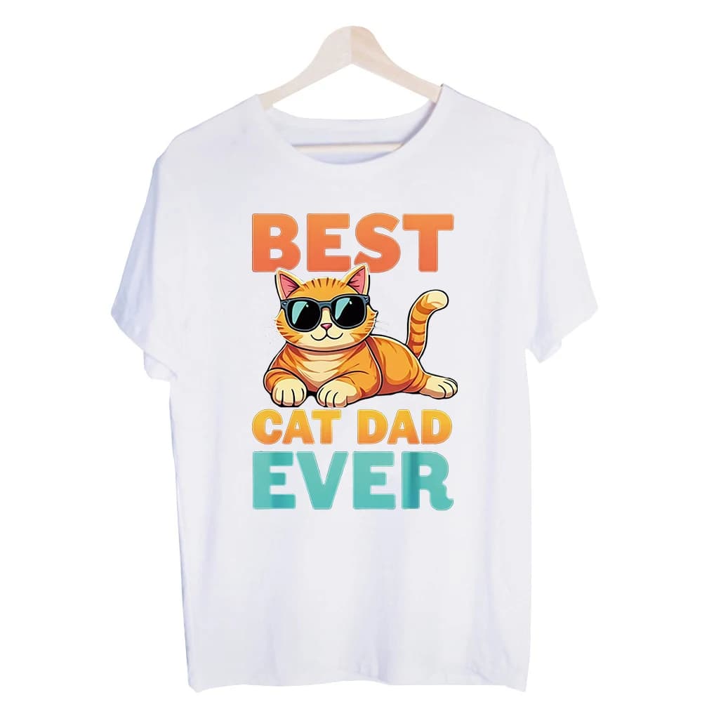 Men's Cat with Sunglasses Graphic Tee, Short Sleeve Crew Neck T-Shirt for Casual Daily Wear and Summer Outfits
