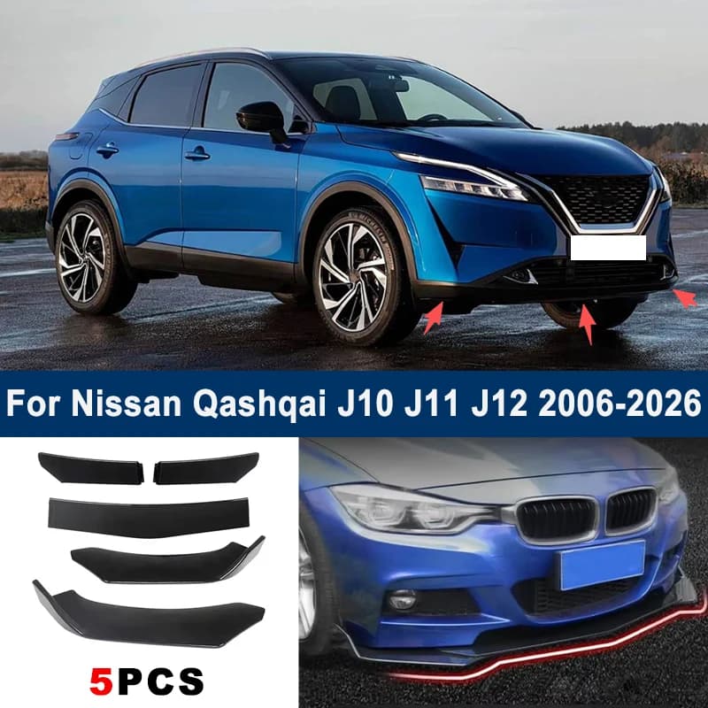 Adjustable 5Pcs Sectional Front Spoiler Lip For Nissan Qashqai J10 J11 J12 2006-2026 Front Bumper Splitter Sport Body Kit