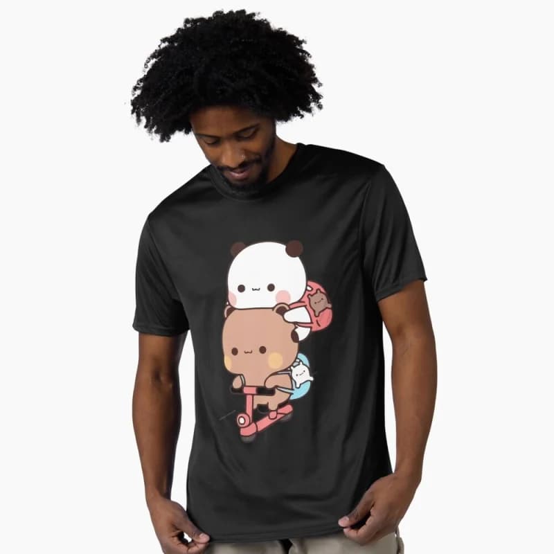 Bubu and Dudu Riding Scooter Gift t shirt ‌kawaii‌ Panda Bear Cartoon Graphic tee Cute Y2K Clothes 100% cotton All size Tee