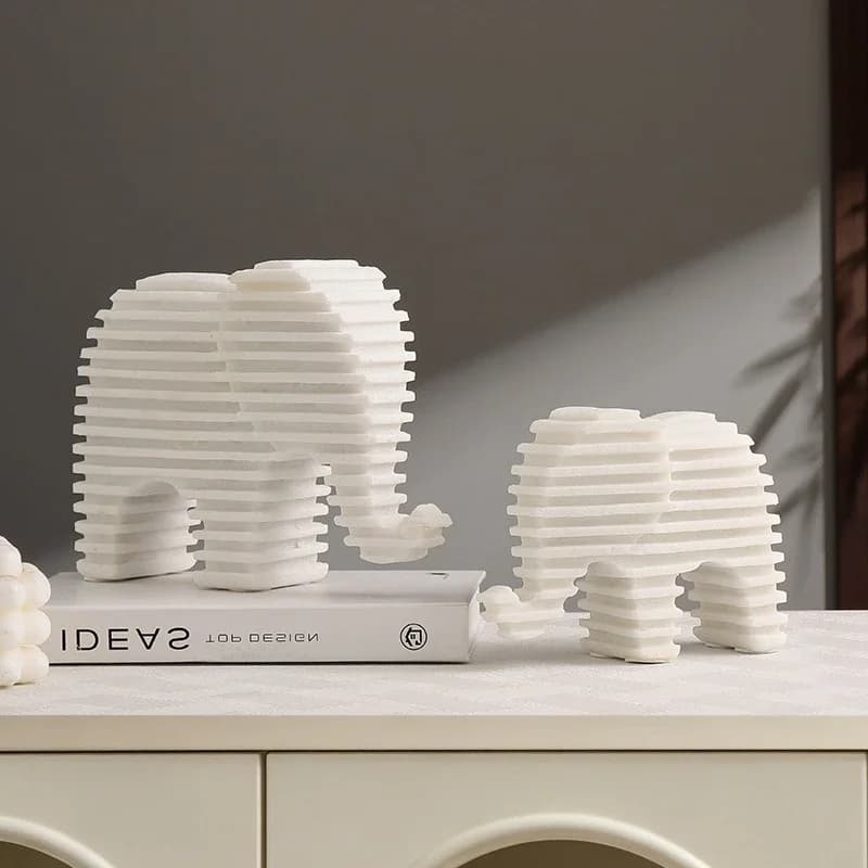Geometric Pattern Elephant Figurine Simulated Animal Sculpture Resin Handicraft Elephant Sculpture Home Decoration Accessories