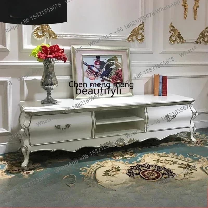 ss8350 French solid wood TV cabinet, European luxury simple living room floor cabinet bedroom storage cabinet
