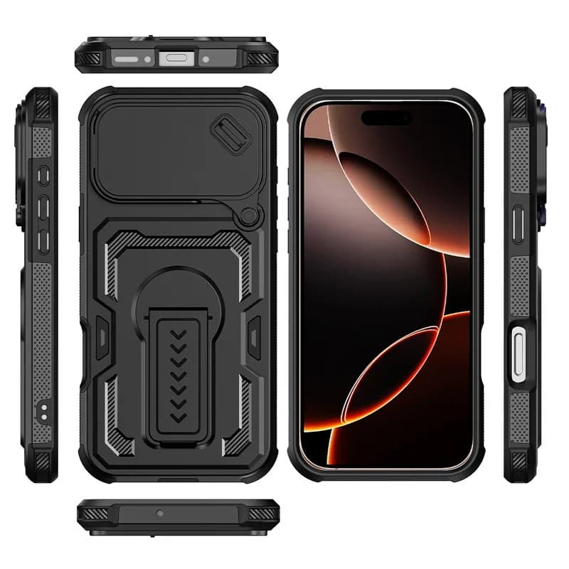 Solid Color Hard Phone Case for iPhone Air 17 16 Pro Max with Hide Shrink Bracket