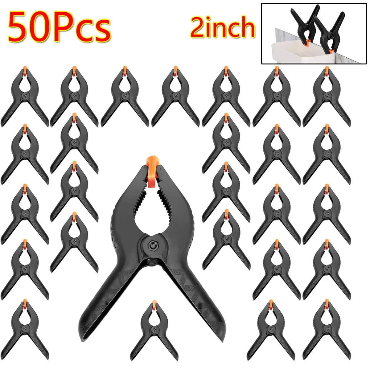 50Pcs Spring Clip Clamps Woodworking Tools 2 inch Plastic Nylon Spring A-shaped Photography Background Wood Fixed Clip Black DIY