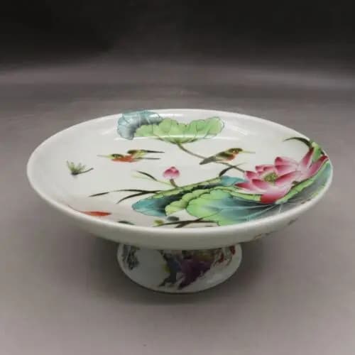 Chinese Famille Rose Porcelain Qing Tongzhi Flowers Birds Fruit Plate 6.50 inch