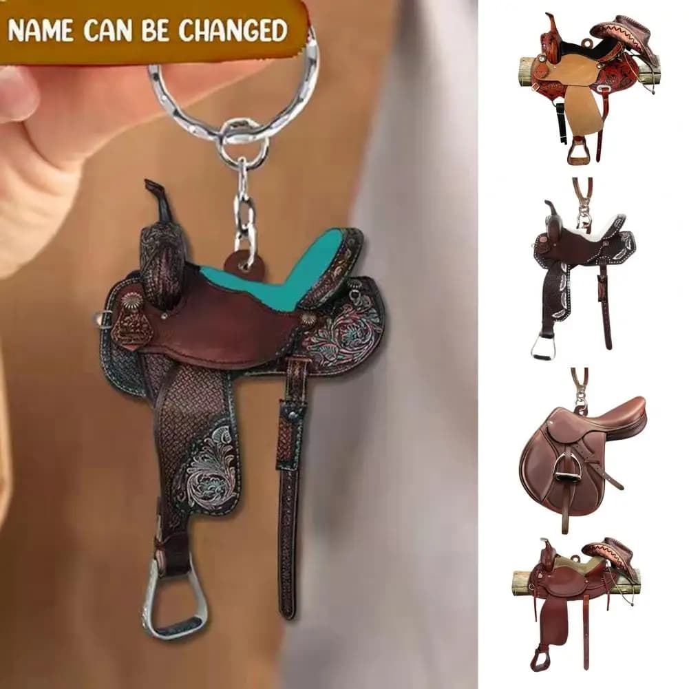 Personalized Saddle Acrylic Key Chain Pendant Western Cowboy Buckle Key Ring Car Rearview Mirror Key Chain for Horses Lover Gift
