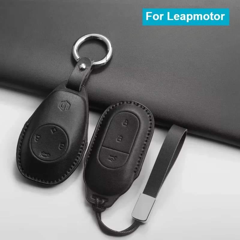 Car Key Case Cover Shell Fob for Leapmotor T03 S01 C11 for 2023-2025 Leapmotor C01 T03 S01 C11 Leap Motor PU Leather Keyring