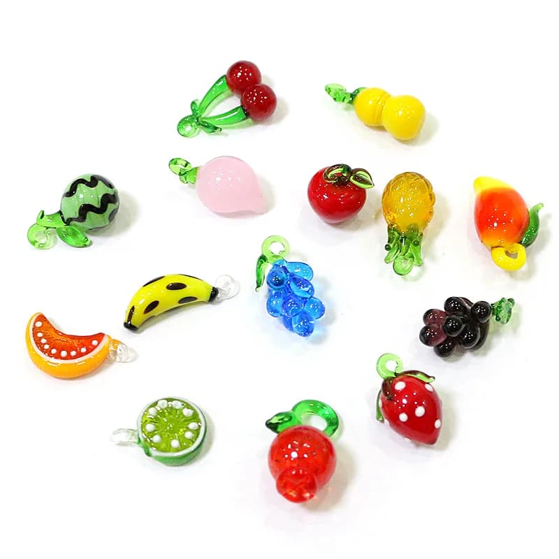 2Pcs Tiny Fruit Glass Pendant Cute Banana Peach Watermelon Apple Cherry Pear Strawberry Grape Orange Lemon Slice Mango Ornament