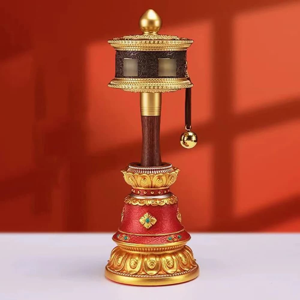 Resin Hand Cranked Prayer Wheel Base, Painted Kelsang Flower Hand Cranked Base, Home Decoration Crafts, Chanting Prayer Ornament