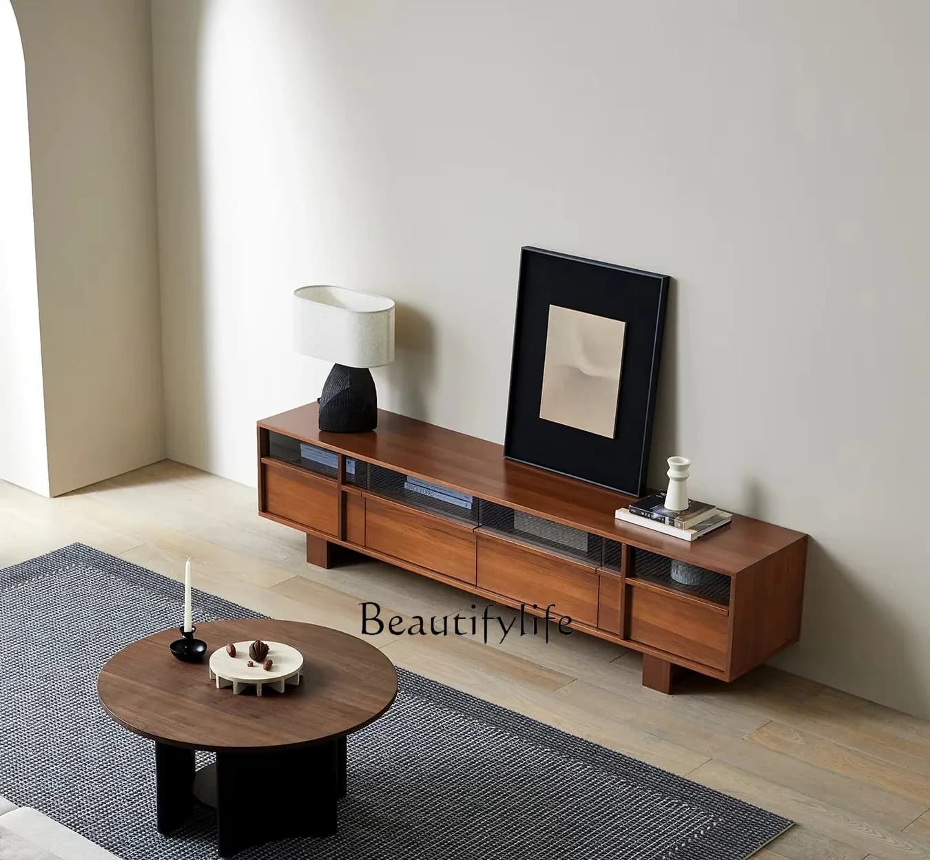 35*Solid Wood TV Cabinet Household Silent Log TV Stand