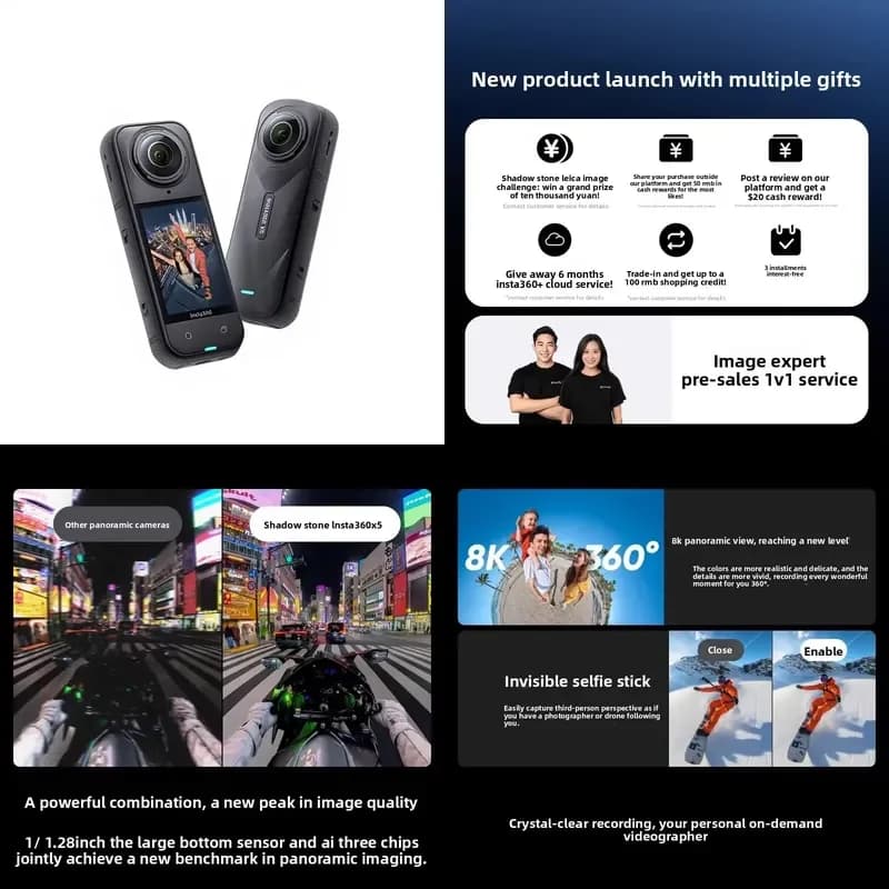 YI Insta360 X5 8K Panoramic Sports  360-degree VR Cycling Diving Recording Anti-shake