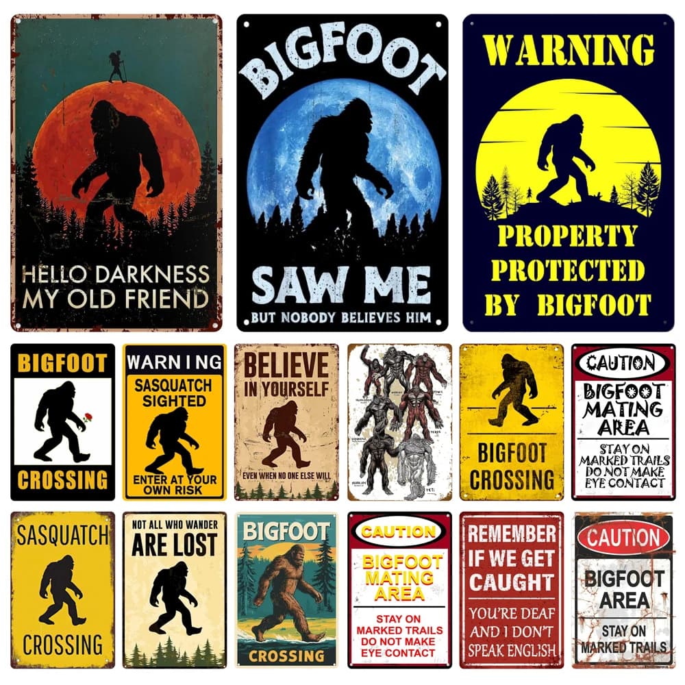 Vintage Bigfoot Crossing Metal Wall Decor, Warning Bigfoot Area, Tin Signs, Retro Decorative Stickers, Home Decor,  WY288