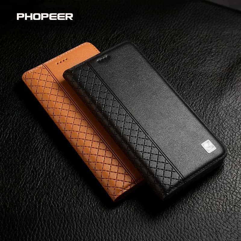 Luxury Genuine Leather Phone Case for Xiaomi Poco M Series - Nappa Pattern Inner Grid Compatible with M7 M6 M5 M4 M3 S pro plus