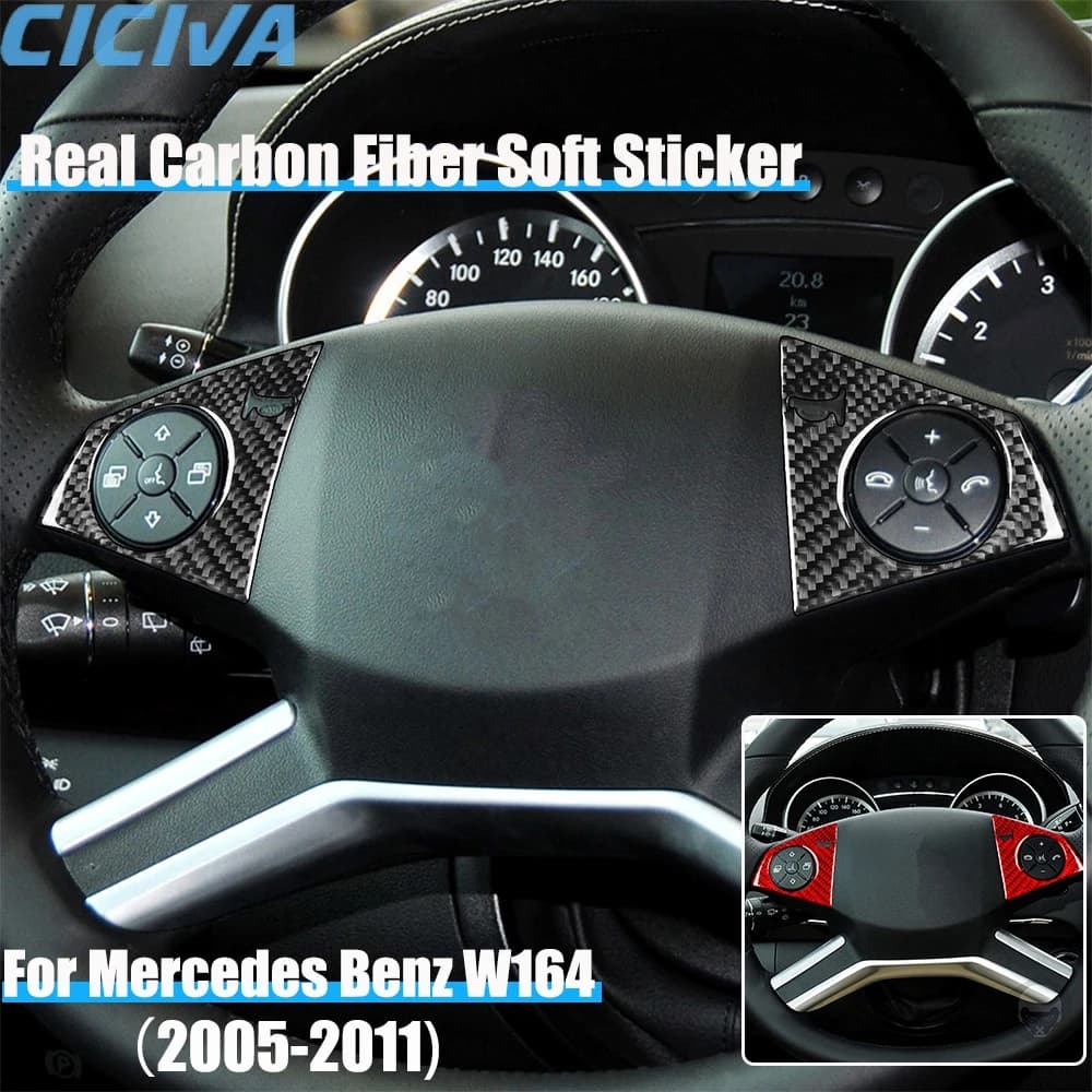 Real Carbon Fiber Car Accessories Driver Wheel Button Panel Trim Cover Soft Sticker For Mercedes Benz M Class W164 2005-2011
