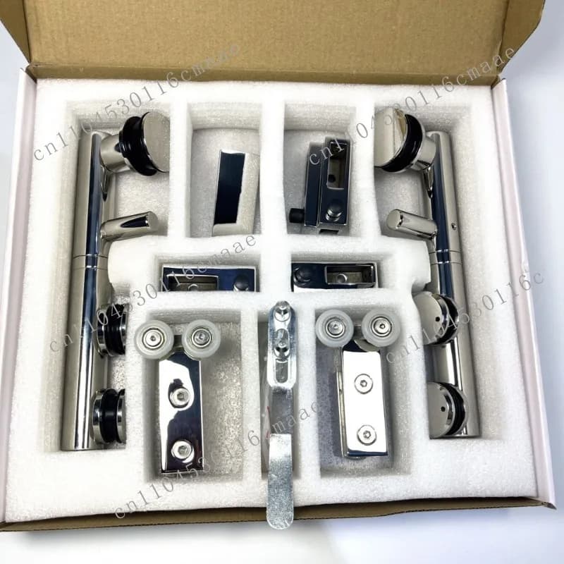 New 304 stainless steel foldable pulley glass sliding door set bathroom shower room sliding door hardware accessories