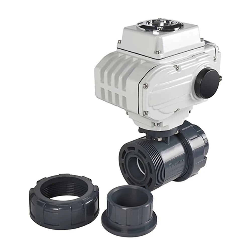 DN15 1/2 Inch 2 Way Electric Upvc Ball Valve Full Port DC24V on Off Electric Rotary Actuator PVC Double Union Ball Valve