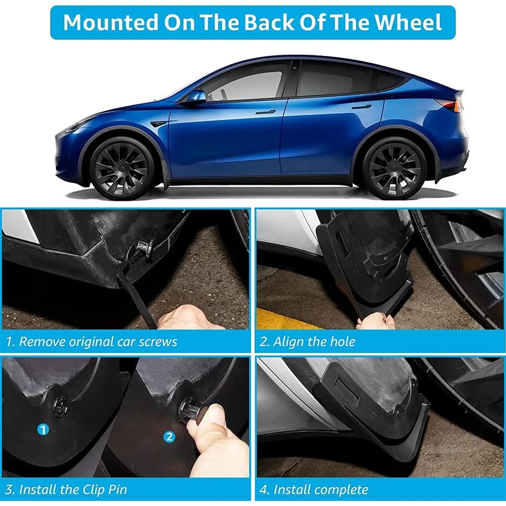 For Tesla Model Y 2020‑2024 Matte Black Carbon Fiber Pattern Splash Guards Mudflaps Drill‑Free Fender Protector Car Parts