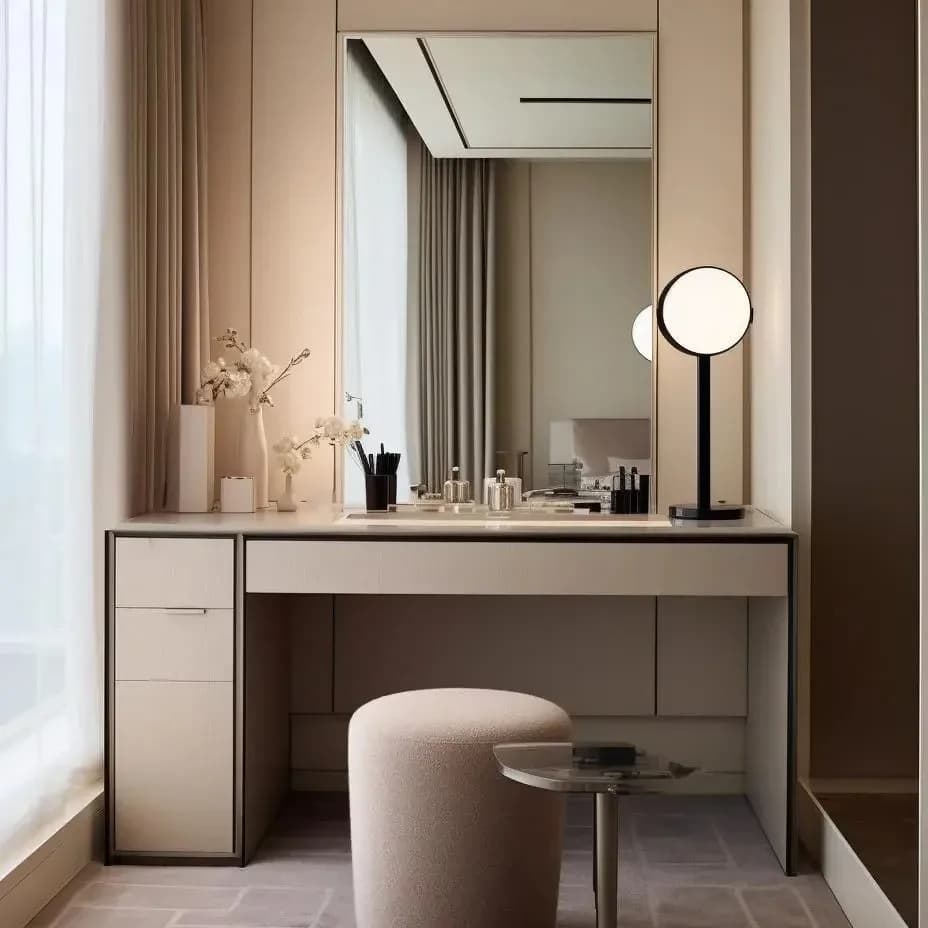 %Solid Wood Minimalist Bedroom Wardrobe Vanity Two-in-One Apartment Dorm Set LED Lighted Mirror Eco-Friendly Storage Modular