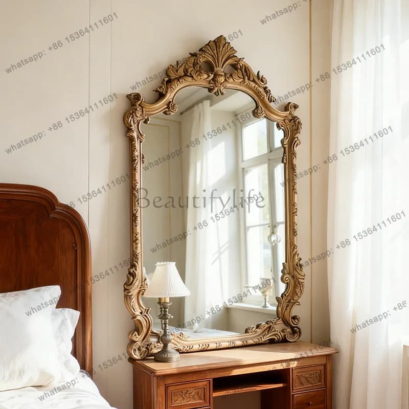 French retro carved frame cosmetic mirror home living room wall decorative mirror