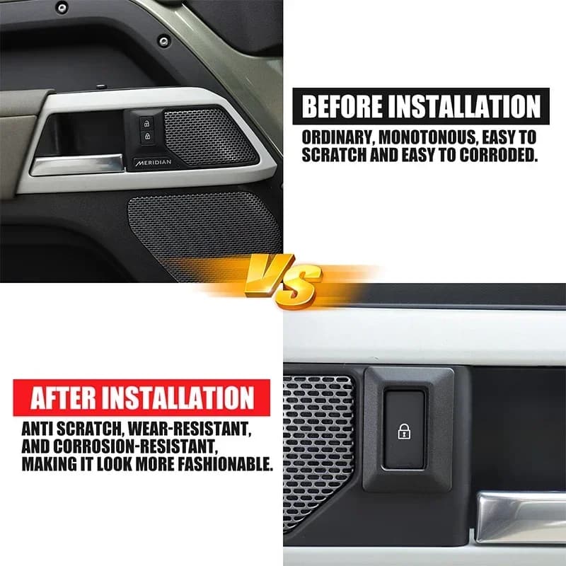 For Land Rover Defender 90 110 2020+ Aluminum alloy black car door lock button anti-accidental touch frame sticker accessories