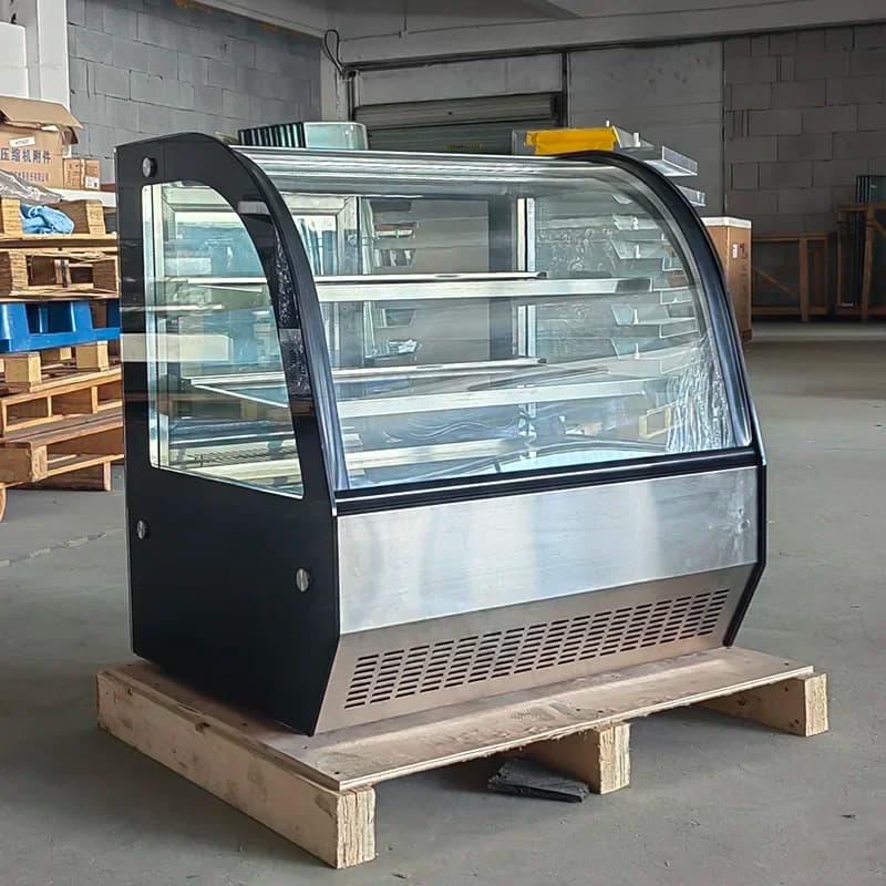 Desktop Curved Glass Cake Display Cooler Display Stainless Steel Fan Cooling Baking Refrigerator