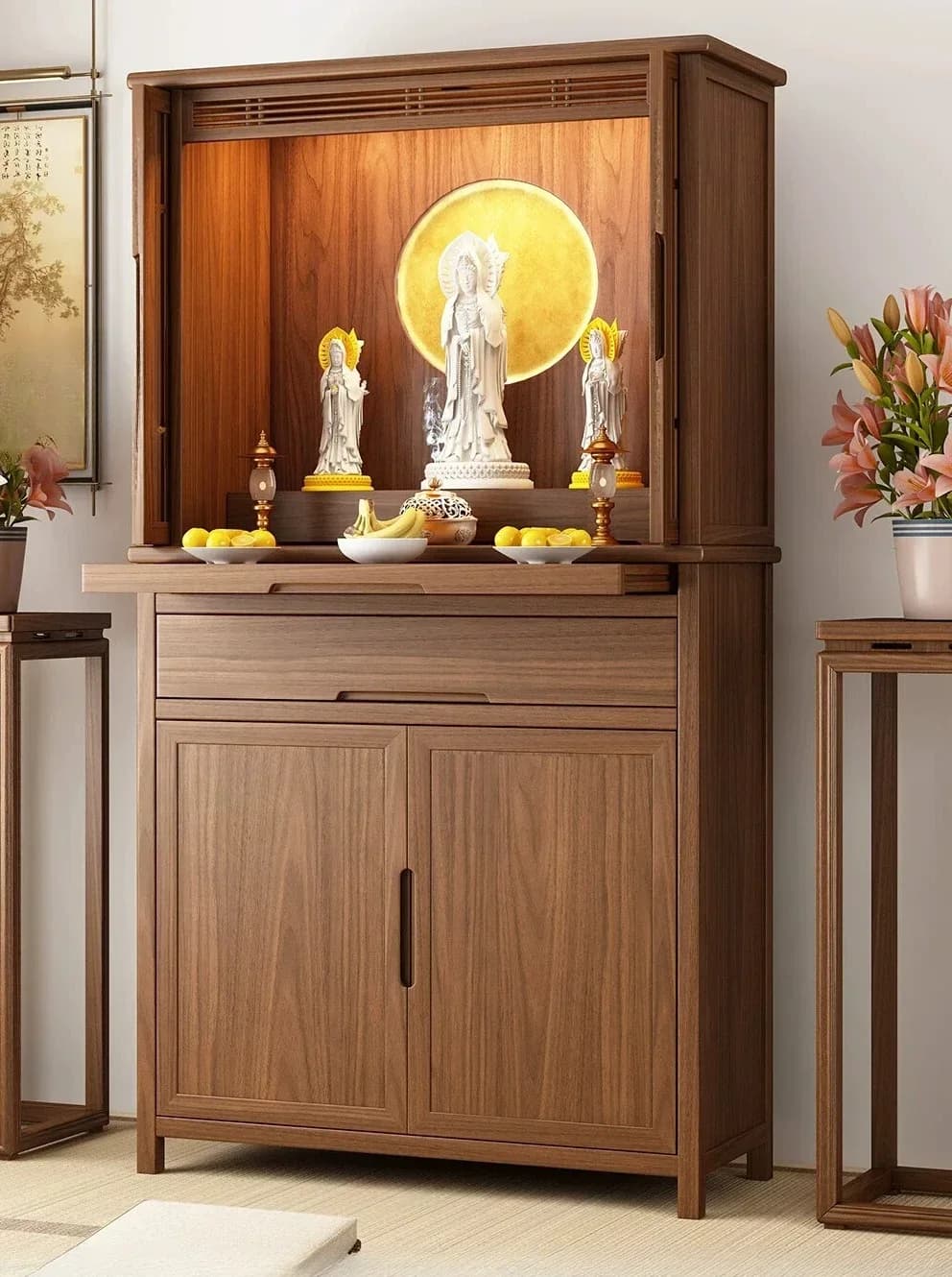 HT  niche with door Standing cabinet Household new Chinese Buddhist table Integrated Buddhist cabinet