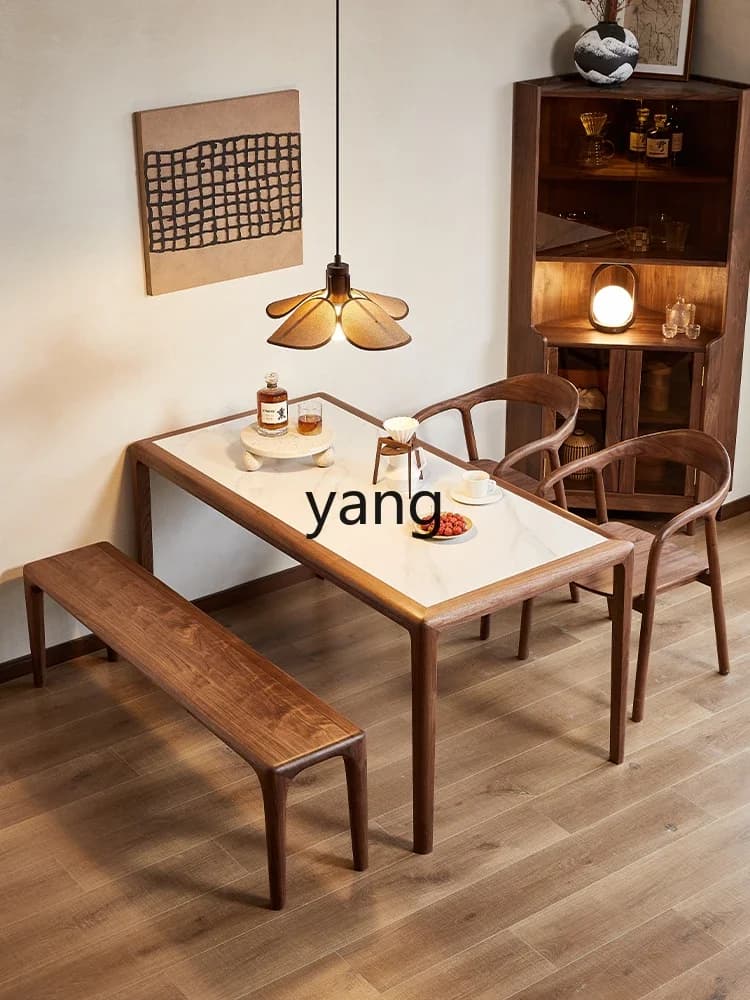 LLMM light luxury rock slab dining table and chairs solid wood modern simple living room rectangular dining table