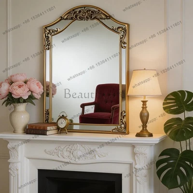 French retro wall hanging carved bathroom mirror porch decorative fireplace mirror